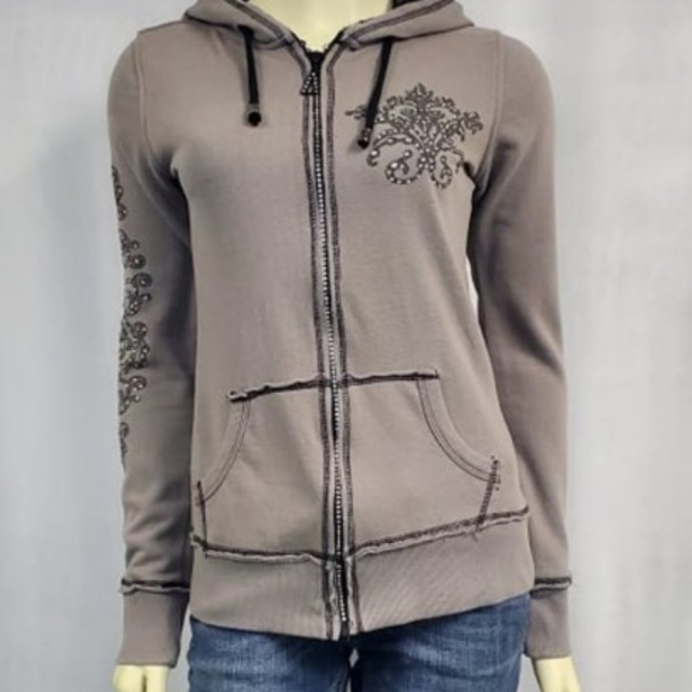 Maurices premium grey small blinged zip up hoodie